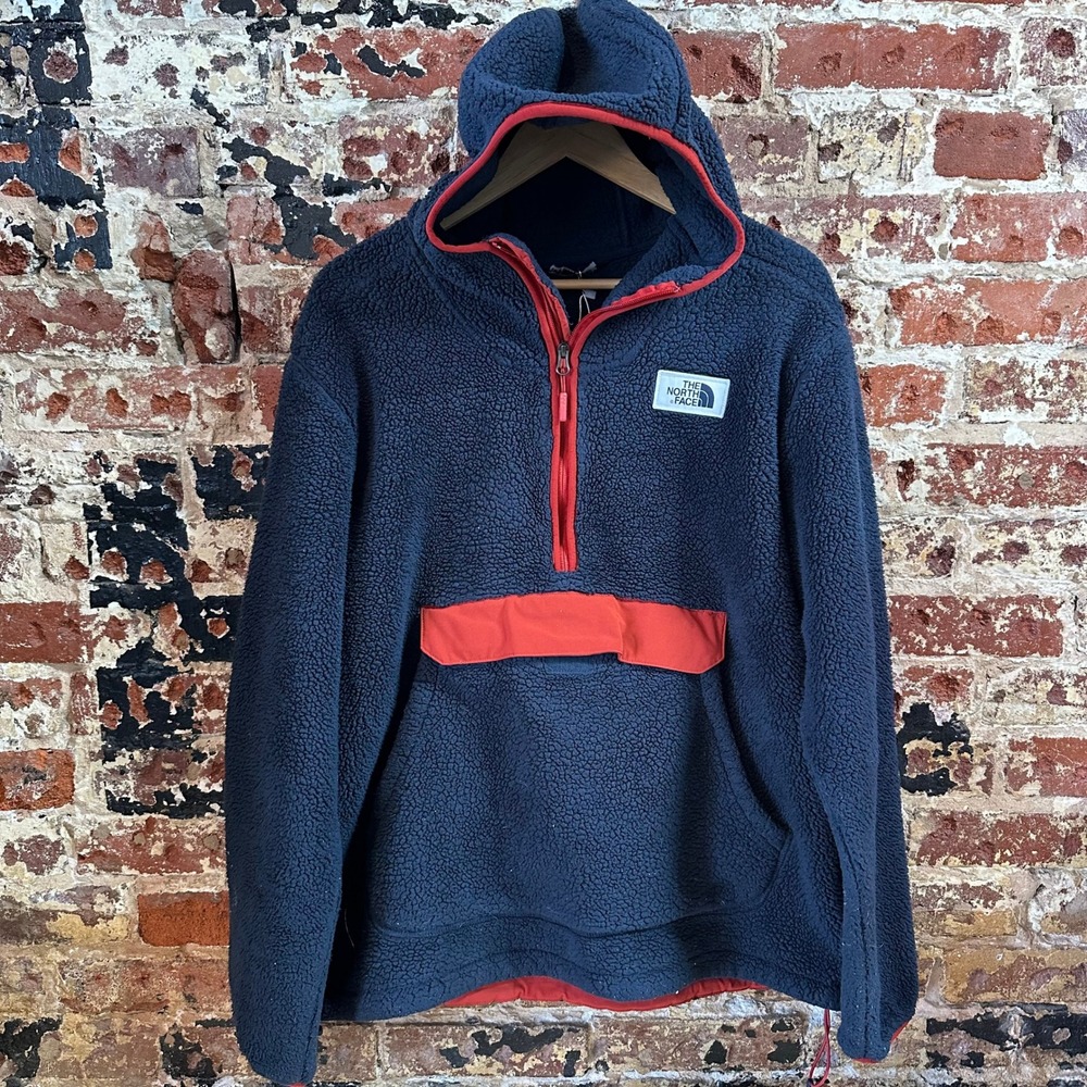The North Face Campshire Sherpa Deep Pile Blue Fleece Hooded Pullover Mens XL